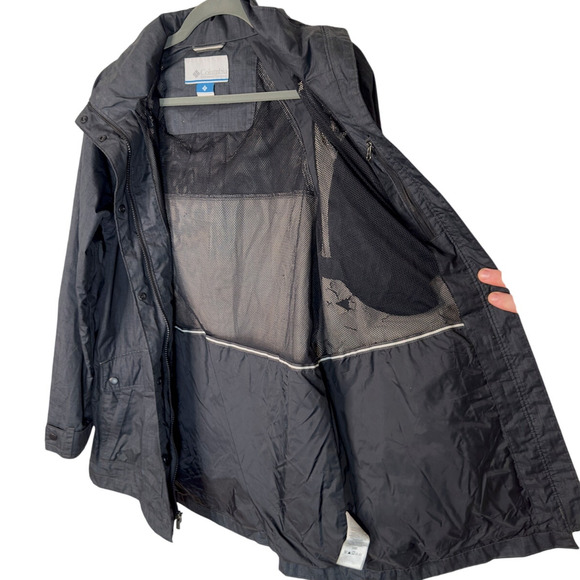 Columbia Womans M Long $129 Waterproof Hiking Jacket Hoooded Rain Coat Gray - Picture 5 of 9